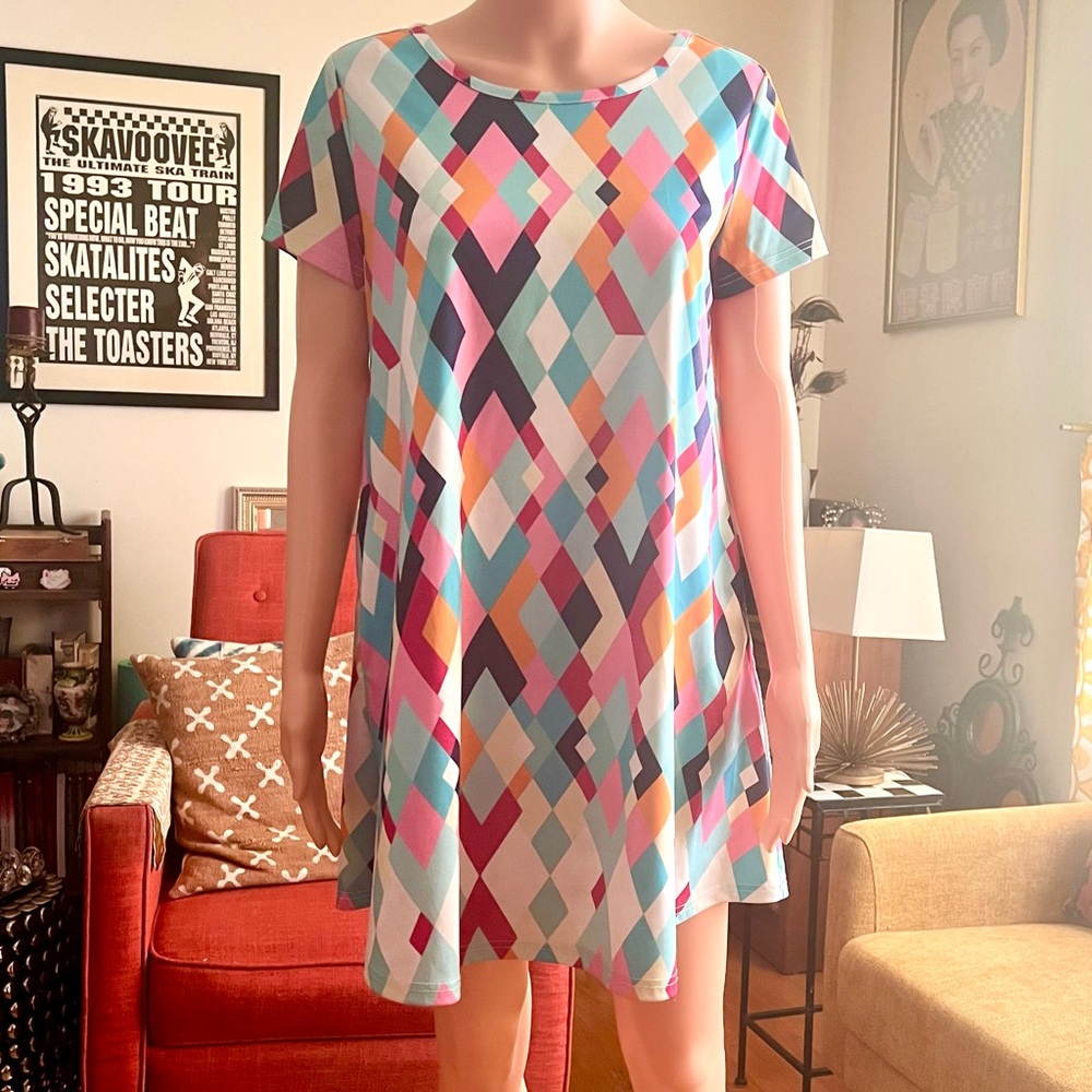 Vintage Colorful Geometric Pattern Dress